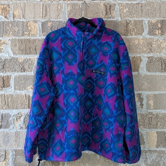 VTG 80s Polar Bear Wear Colorful Geometric Quarter Zip Pullover Fleece Large - Picture 1 of 12